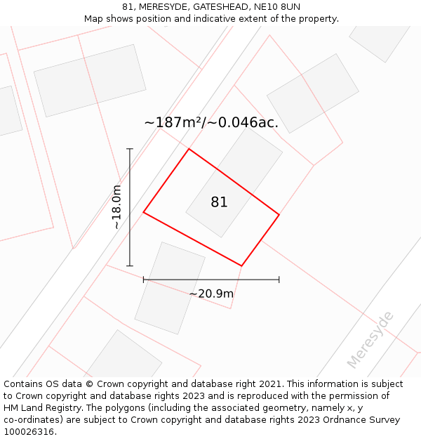 81, MERESYDE, GATESHEAD, NE10 8UN: Plot and title map