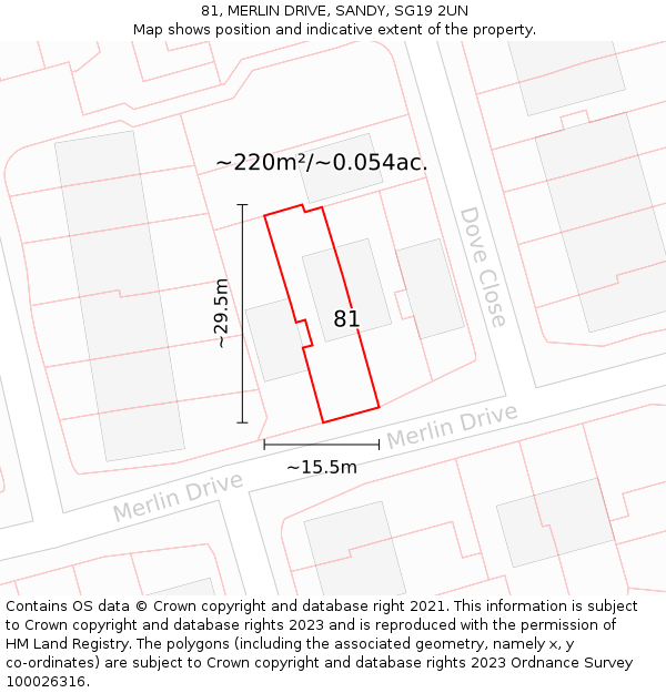 81, MERLIN DRIVE, SANDY, SG19 2UN: Plot and title map