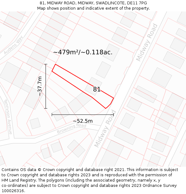 81, MIDWAY ROAD, MIDWAY, SWADLINCOTE, DE11 7PG: Plot and title map