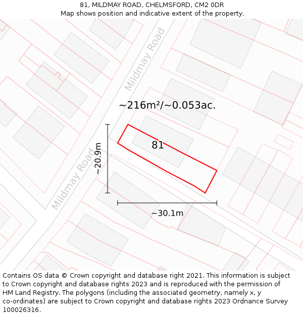 81, MILDMAY ROAD, CHELMSFORD, CM2 0DR: Plot and title map