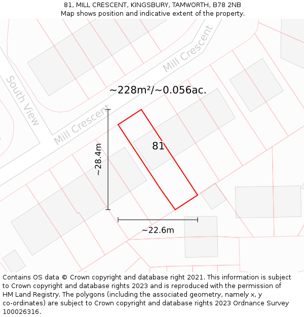 81, MILL CRESCENT, KINGSBURY, TAMWORTH, B78 2NB: Plot and title map