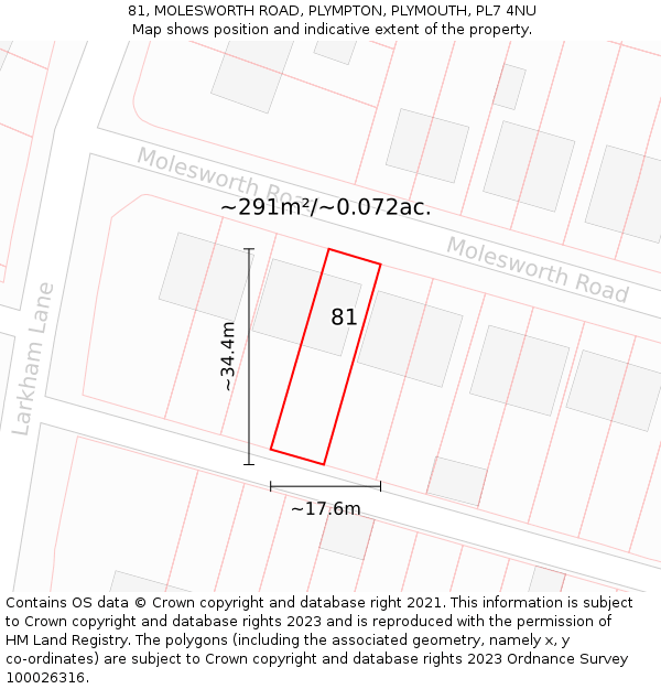 81, MOLESWORTH ROAD, PLYMPTON, PLYMOUTH, PL7 4NU: Plot and title map