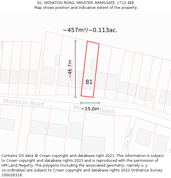 81, MONKTON ROAD, MINSTER, RAMSGATE, CT12 4EE: Plot and title map