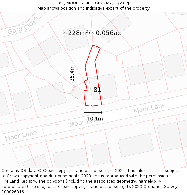 81, MOOR LANE, TORQUAY, TQ2 8PJ: Plot and title map