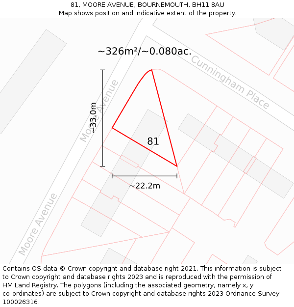 81, MOORE AVENUE, BOURNEMOUTH, BH11 8AU: Plot and title map