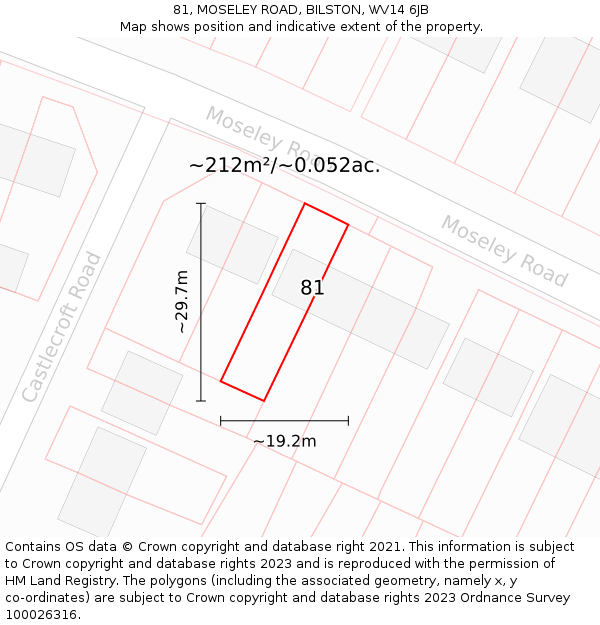 81, MOSELEY ROAD, BILSTON, WV14 6JB: Plot and title map