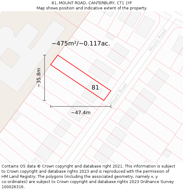 81, MOUNT ROAD, CANTERBURY, CT1 1YF: Plot and title map