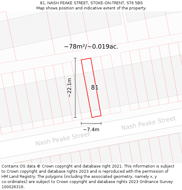 81, NASH PEAKE STREET, STOKE-ON-TRENT, ST6 5BS: Plot and title map