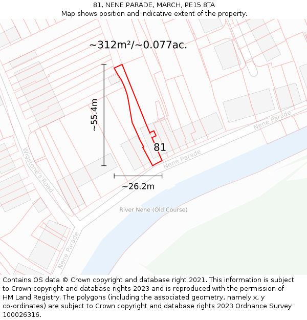 81, NENE PARADE, MARCH, PE15 8TA: Plot and title map