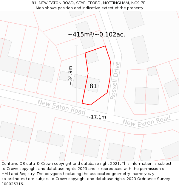 81, NEW EATON ROAD, STAPLEFORD, NOTTINGHAM, NG9 7EL: Plot and title map