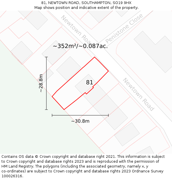 81, NEWTOWN ROAD, SOUTHAMPTON, SO19 9HX: Plot and title map