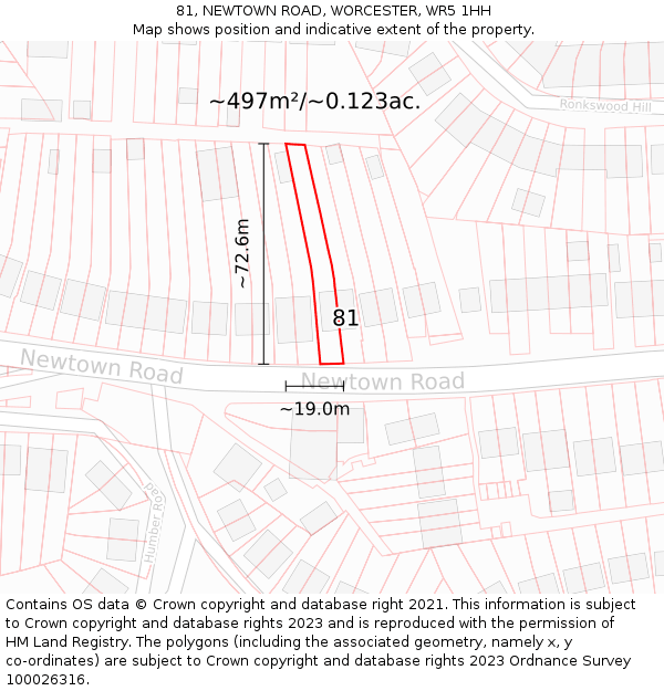 81, NEWTOWN ROAD, WORCESTER, WR5 1HH: Plot and title map