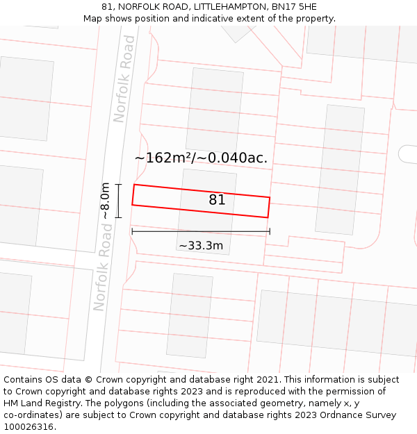 81, NORFOLK ROAD, LITTLEHAMPTON, BN17 5HE: Plot and title map