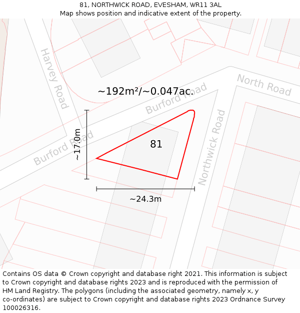 81, NORTHWICK ROAD, EVESHAM, WR11 3AL: Plot and title map