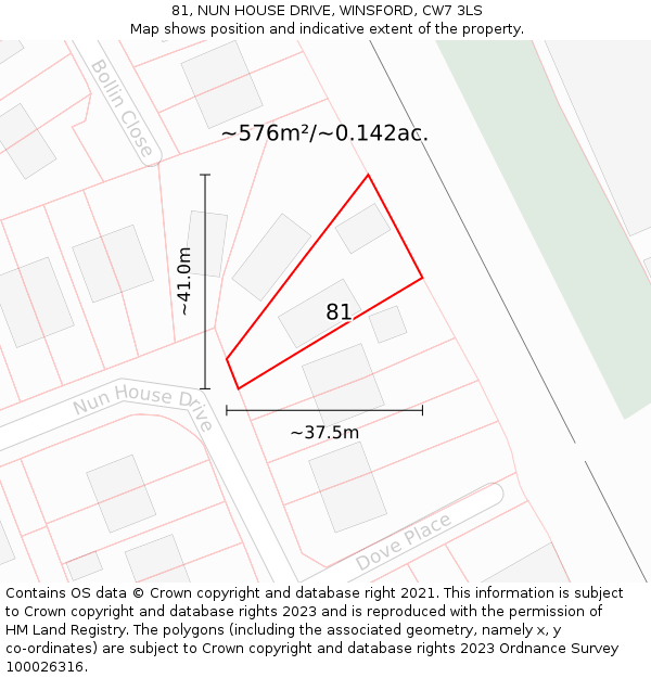 81, NUN HOUSE DRIVE, WINSFORD, CW7 3LS: Plot and title map