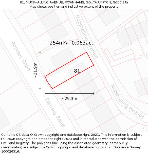 81, NUTSHALLING AVENUE, ROWNHAMS, SOUTHAMPTON, SO16 8AY: Plot and title map