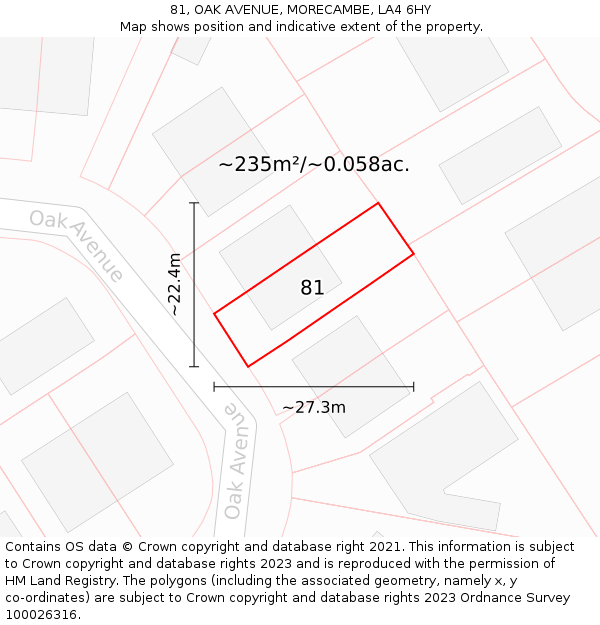 81, OAK AVENUE, MORECAMBE, LA4 6HY: Plot and title map