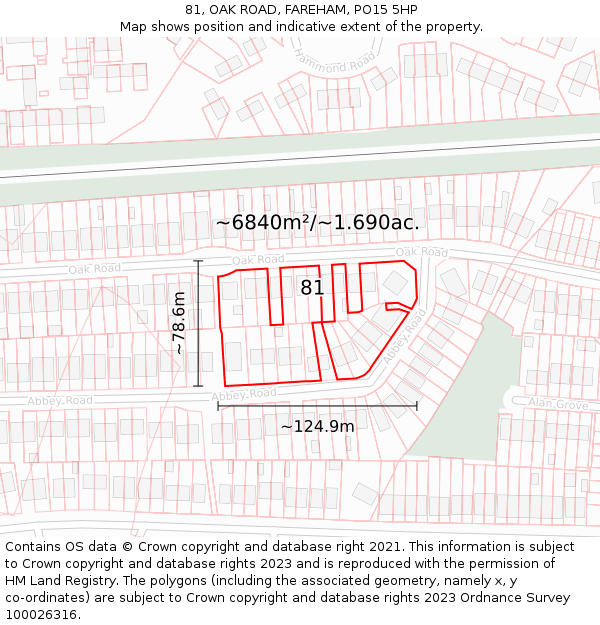 81, OAK ROAD, FAREHAM, PO15 5HP: Plot and title map