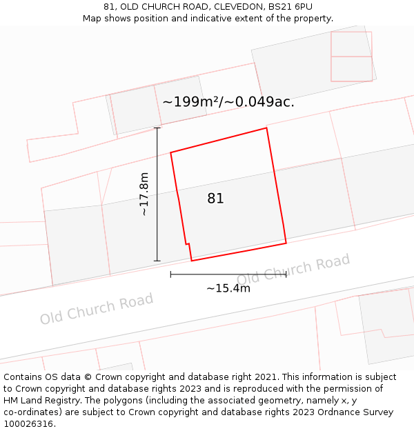 81, OLD CHURCH ROAD, CLEVEDON, BS21 6PU: Plot and title map