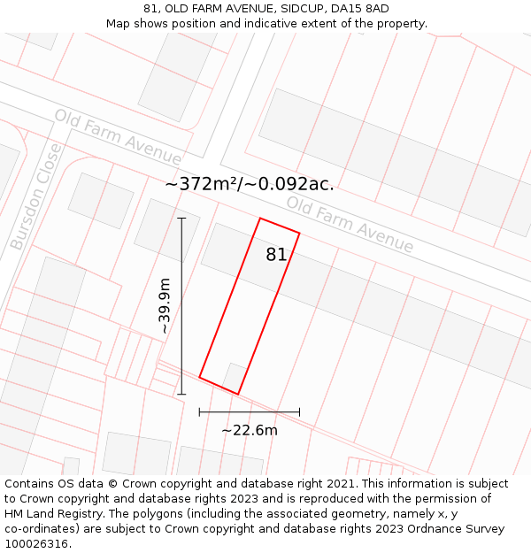 81, OLD FARM AVENUE, SIDCUP, DA15 8AD: Plot and title map