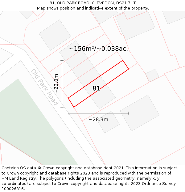 81, OLD PARK ROAD, CLEVEDON, BS21 7HT: Plot and title map