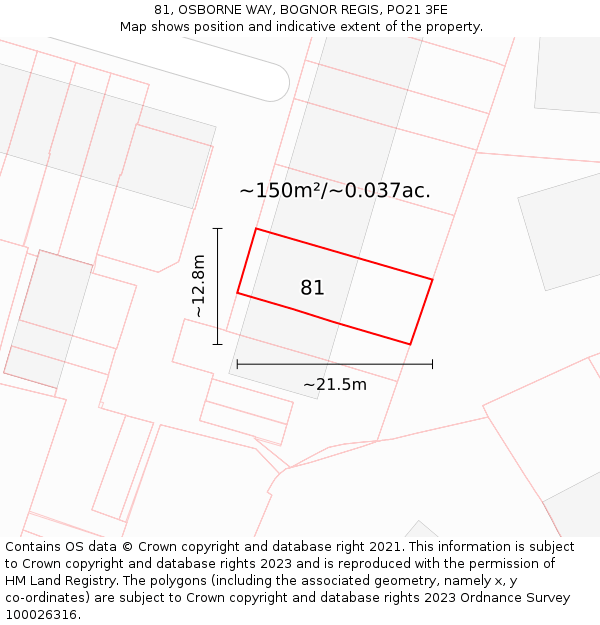 81, OSBORNE WAY, BOGNOR REGIS, PO21 3FE: Plot and title map