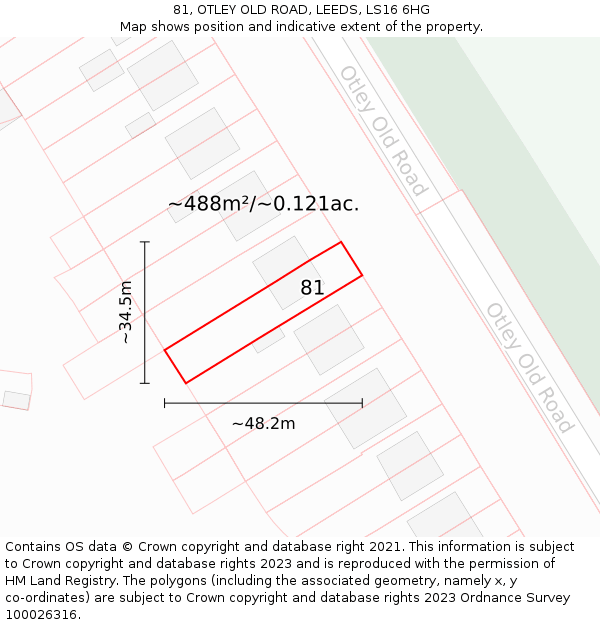 81, OTLEY OLD ROAD, LEEDS, LS16 6HG: Plot and title map