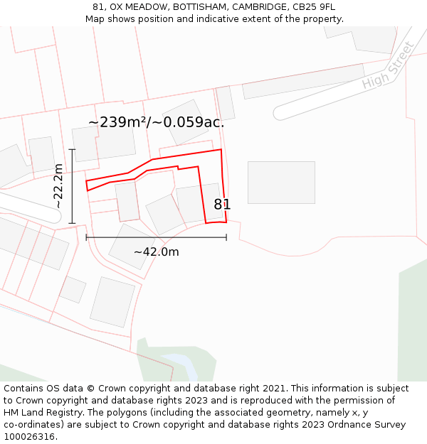 81, OX MEADOW, BOTTISHAM, CAMBRIDGE, CB25 9FL: Plot and title map