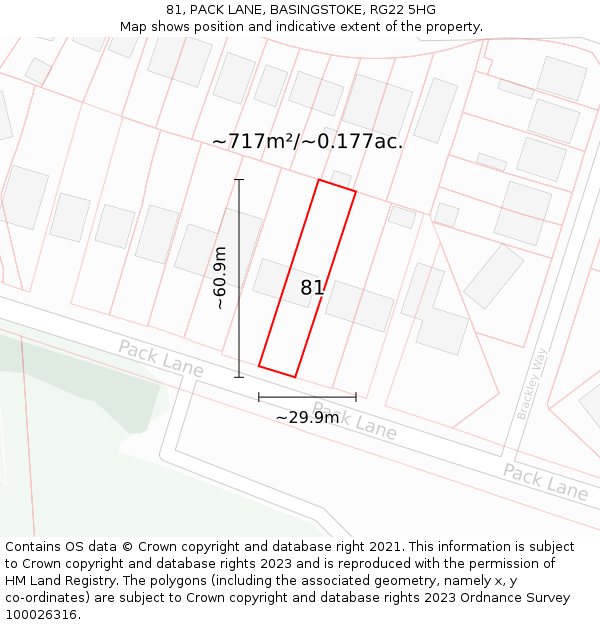 81, PACK LANE, BASINGSTOKE, RG22 5HG: Plot and title map