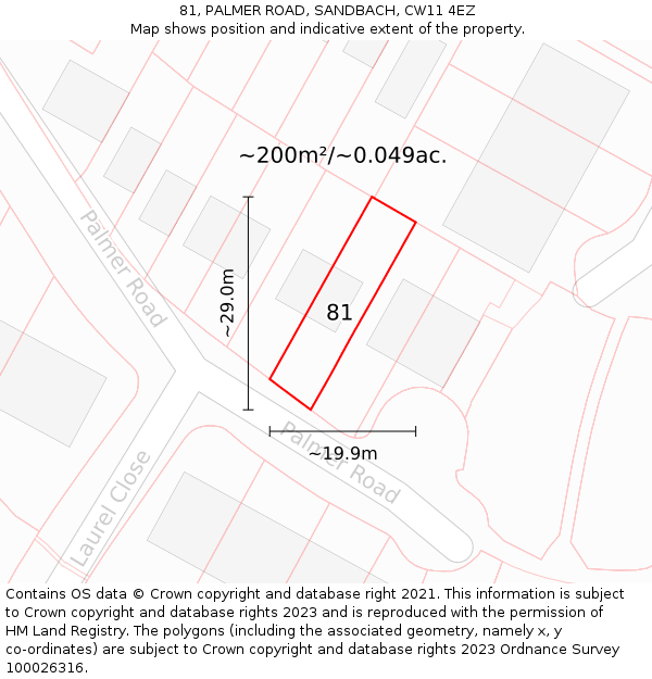 81, PALMER ROAD, SANDBACH, CW11 4EZ: Plot and title map