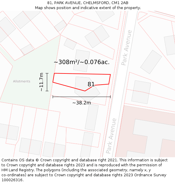 81, PARK AVENUE, CHELMSFORD, CM1 2AB: Plot and title map