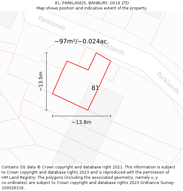 81, PARKLANDS, BANBURY, OX16 2TD: Plot and title map