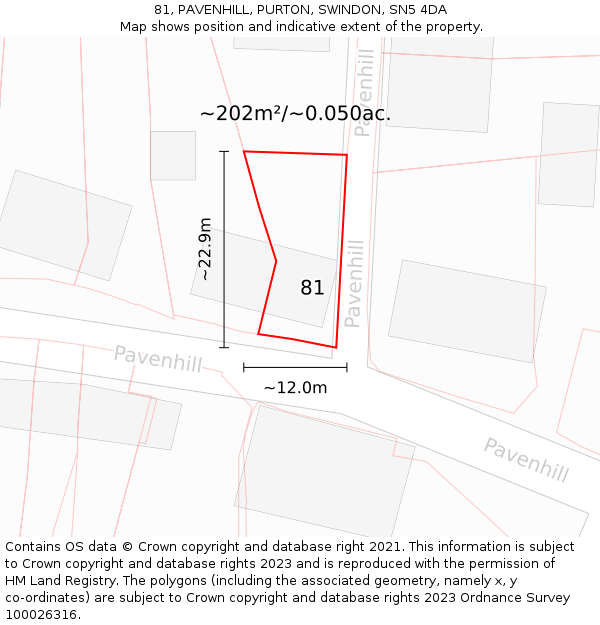 81, PAVENHILL, PURTON, SWINDON, SN5 4DA: Plot and title map