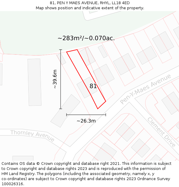 81, PEN Y MAES AVENUE, RHYL, LL18 4ED: Plot and title map