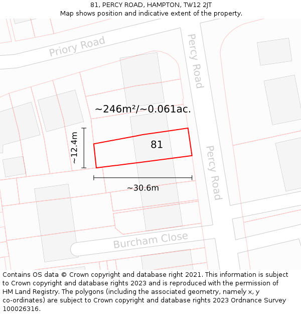 81, PERCY ROAD, HAMPTON, TW12 2JT: Plot and title map