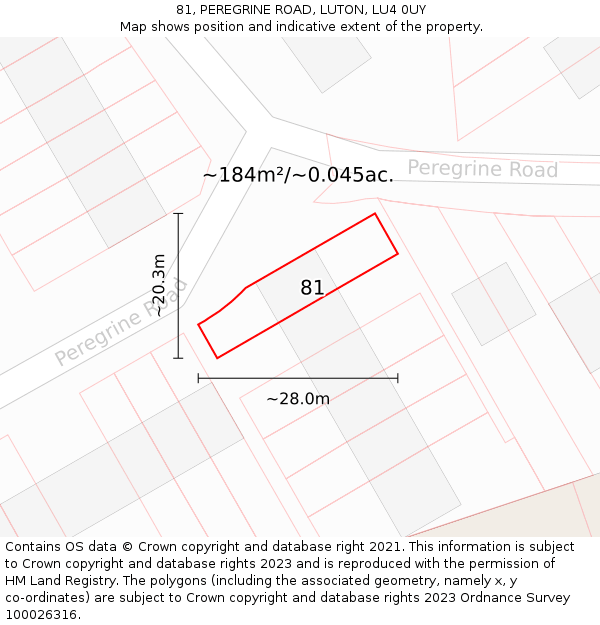 81, PEREGRINE ROAD, LUTON, LU4 0UY: Plot and title map