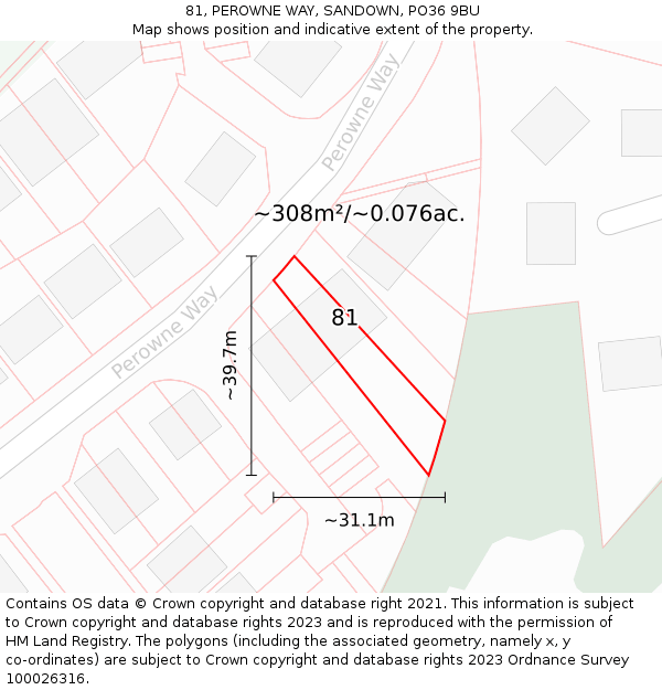 81, PEROWNE WAY, SANDOWN, PO36 9BU: Plot and title map