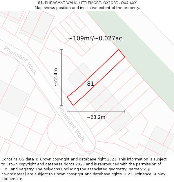 81, PHEASANT WALK, LITTLEMORE, OXFORD, OX4 4XX: Plot and title map