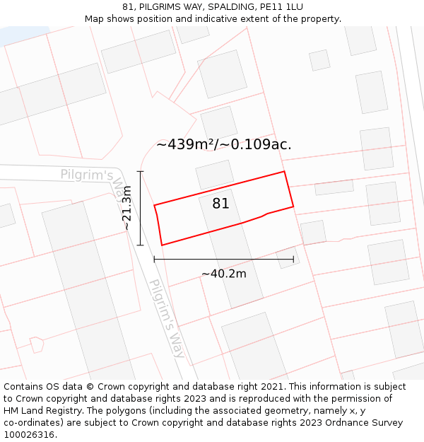 81, PILGRIMS WAY, SPALDING, PE11 1LU: Plot and title map