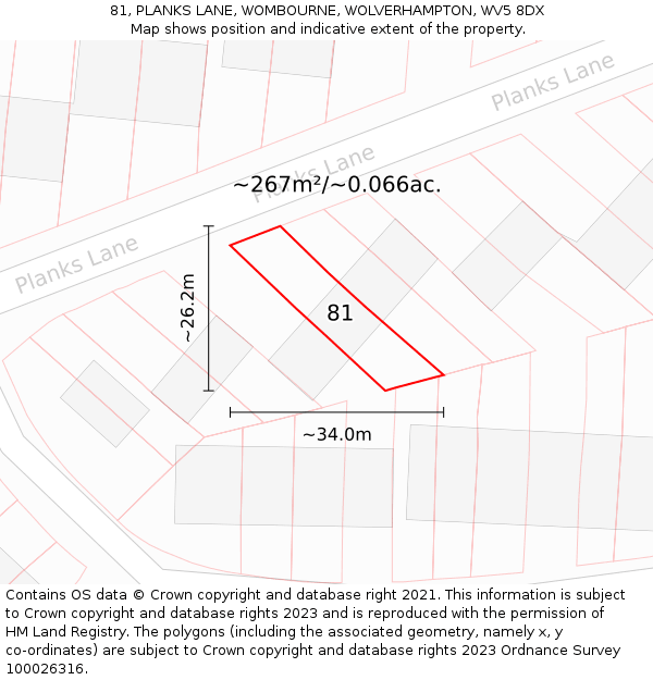 81, PLANKS LANE, WOMBOURNE, WOLVERHAMPTON, WV5 8DX: Plot and title map