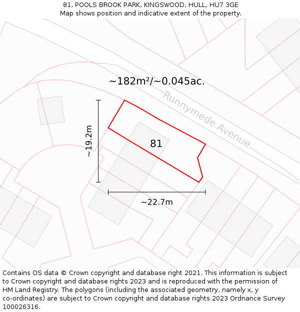 81, POOLS BROOK PARK, KINGSWOOD, HULL, HU7 3GE: Plot and title map