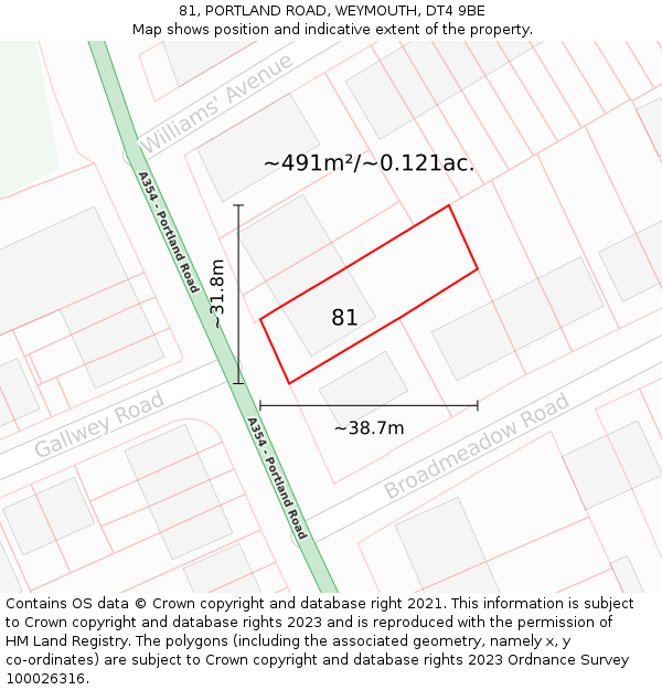 81, PORTLAND ROAD, WEYMOUTH, DT4 9BE: Plot and title map