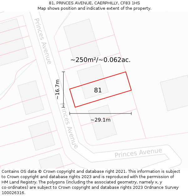 81, PRINCES AVENUE, CAERPHILLY, CF83 1HS: Plot and title map