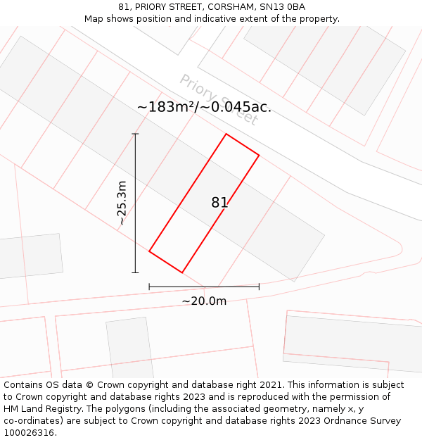 81, PRIORY STREET, CORSHAM, SN13 0BA: Plot and title map