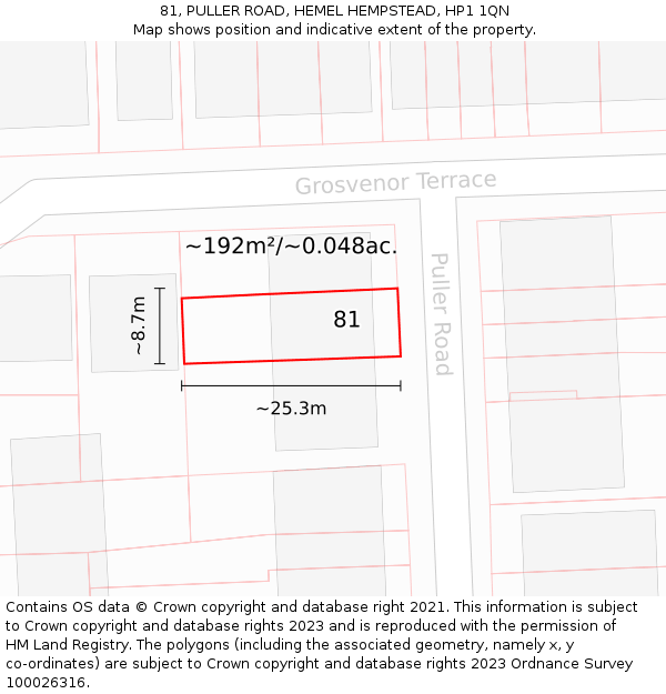 81, PULLER ROAD, HEMEL HEMPSTEAD, HP1 1QN: Plot and title map