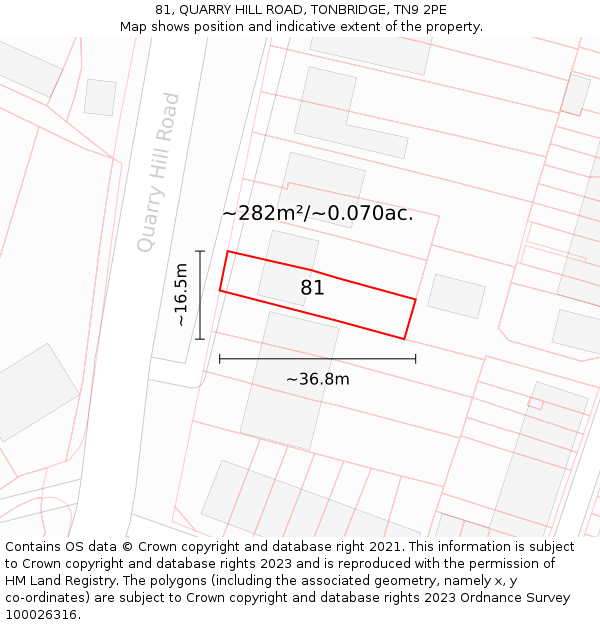 81, QUARRY HILL ROAD, TONBRIDGE, TN9 2PE: Plot and title map