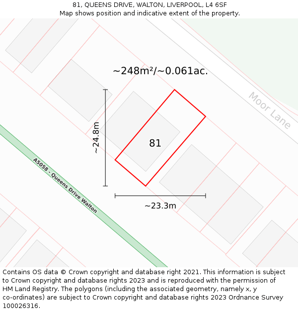 81, QUEENS DRIVE, WALTON, LIVERPOOL, L4 6SF: Plot and title map