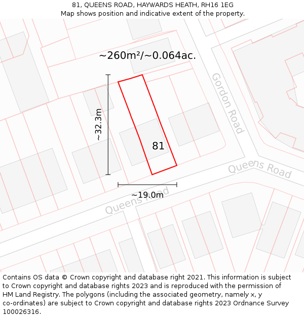 81, QUEENS ROAD, HAYWARDS HEATH, RH16 1EG: Plot and title map