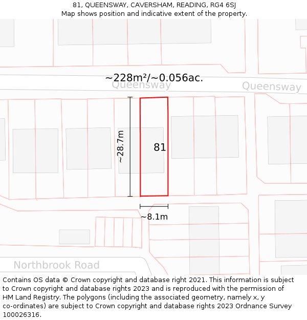 81, QUEENSWAY, CAVERSHAM, READING, RG4 6SJ: Plot and title map