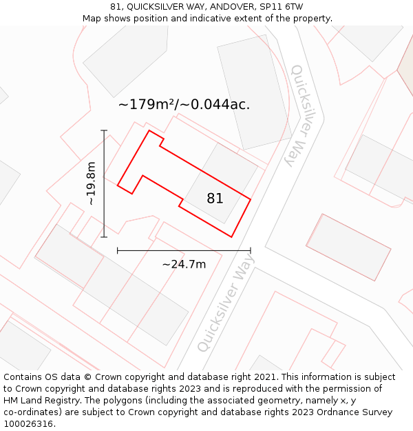 81, QUICKSILVER WAY, ANDOVER, SP11 6TW: Plot and title map